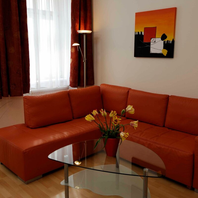 living room with bedsofa, fully equipped kitchen with dining table , spacious bedroom with double bed, extra room (can be used as workroom, nursery or guest room), bathroom with shower, double basin vanity unit and washing machine - Comfort Family Apartment