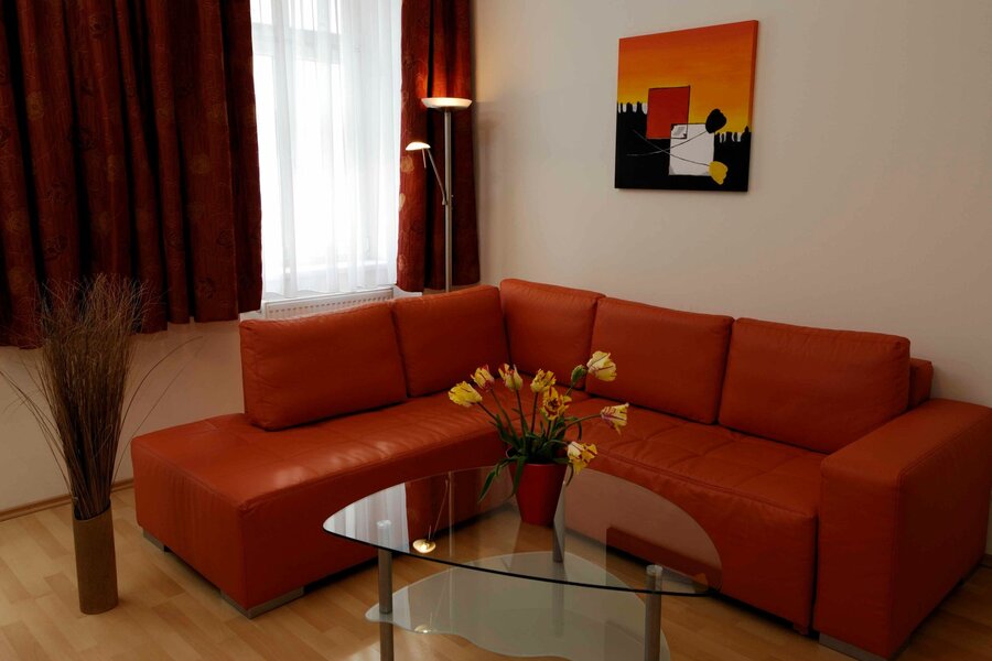 living room with bedsofa, fully equipped kitchen with dining table , spacious bedroom with double bed, extra room (can be used as workroom, nursery or guest room), bathroom with shower, double basin vanity unit and washing machine - Comfort Family Apartment