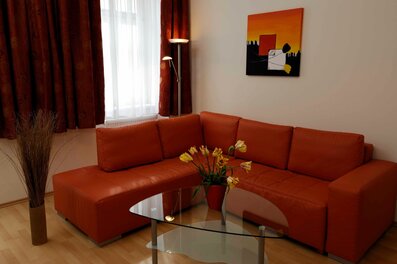 living room with bedsofa, fully equipped kitchen with dining table , spacious bedroom with double bed, extra room (can be used as workroom, nursery or guest room), bathroom with shower, double basin vanity unit and washing machine - Comfort Family Apartment