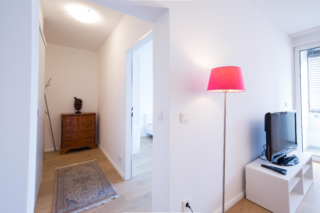 Hallway and Living Room with TV