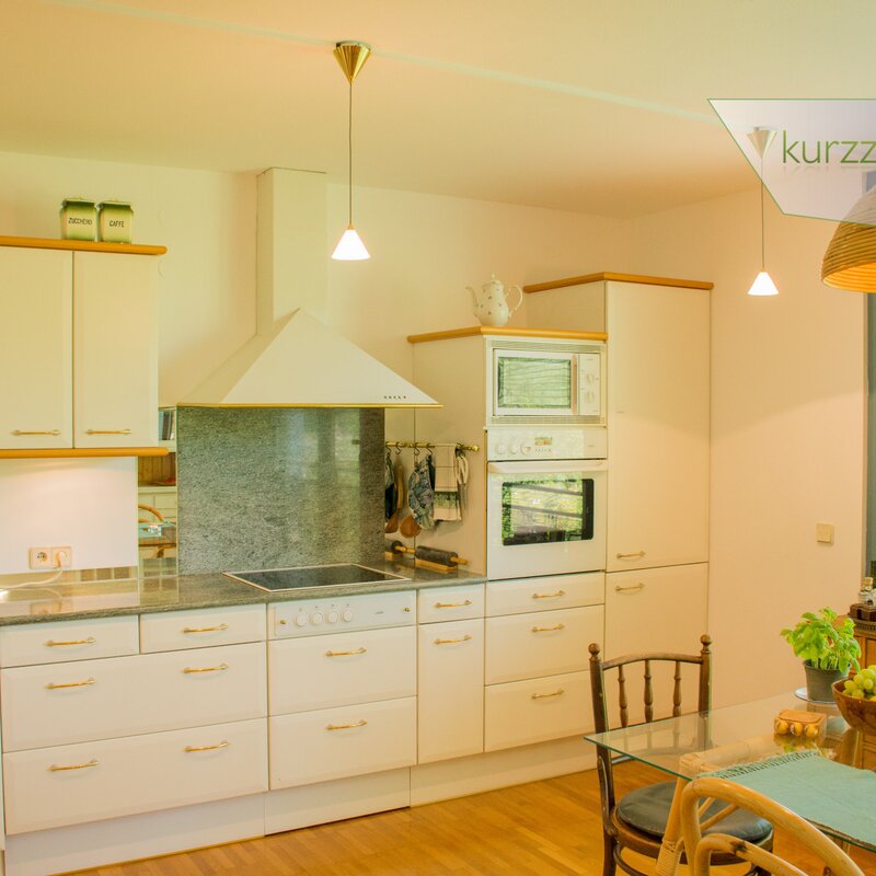 Kitchen cabine with Cookinseln plate,oben, microwave,fridge–freezer