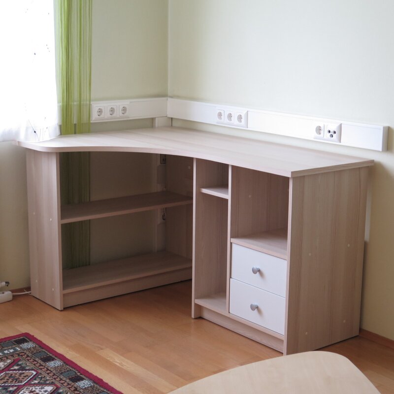 Working area with desk and connections