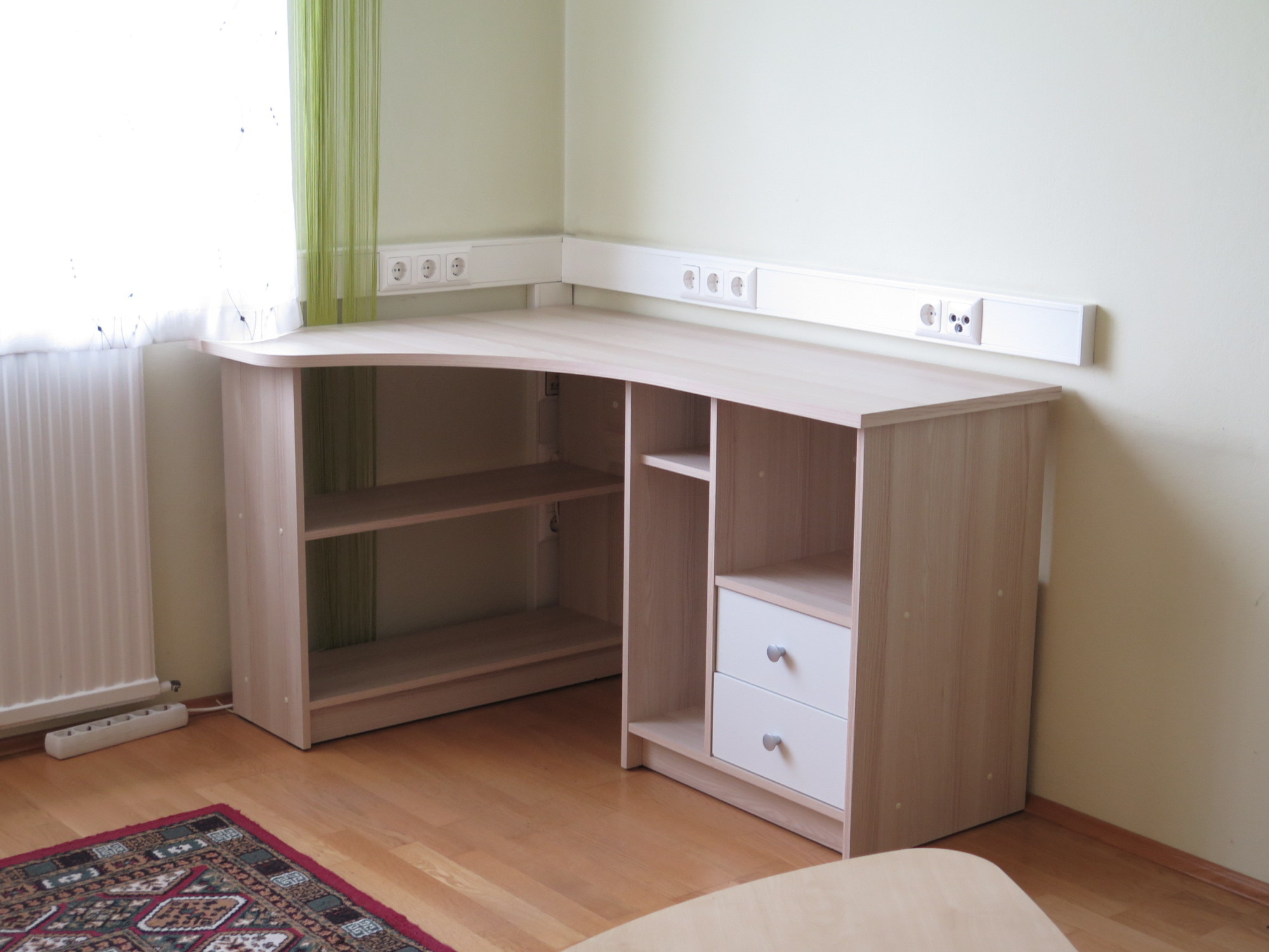 Working area with desk and connections