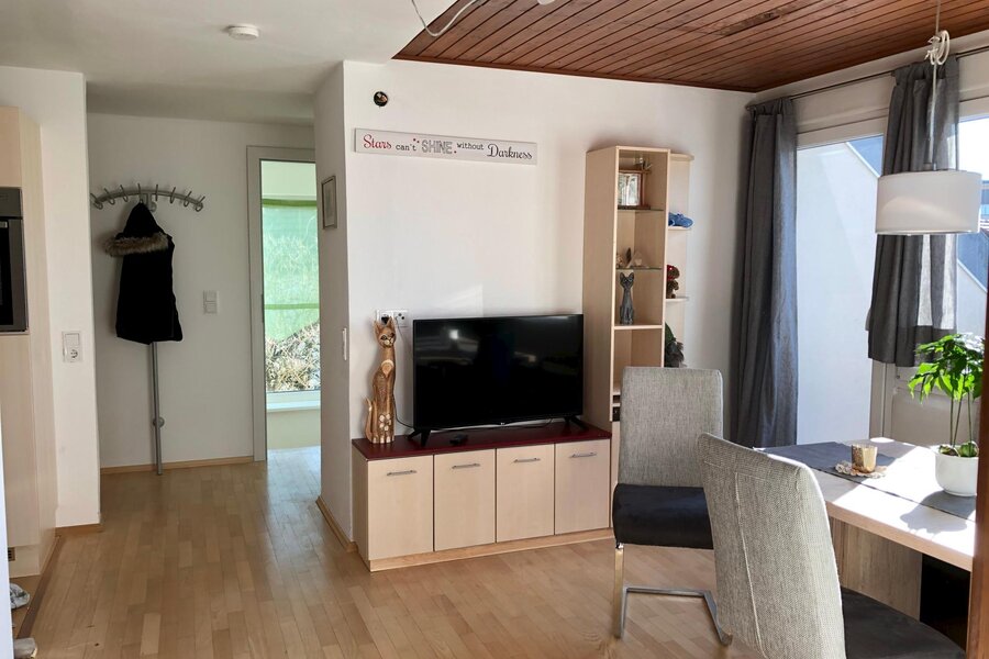 the center of the apartment is an open dining-kitchen area form which all other rooms branch off