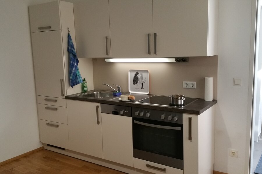 Kitchen unit with dishwasher, refrigerator, stove and oven